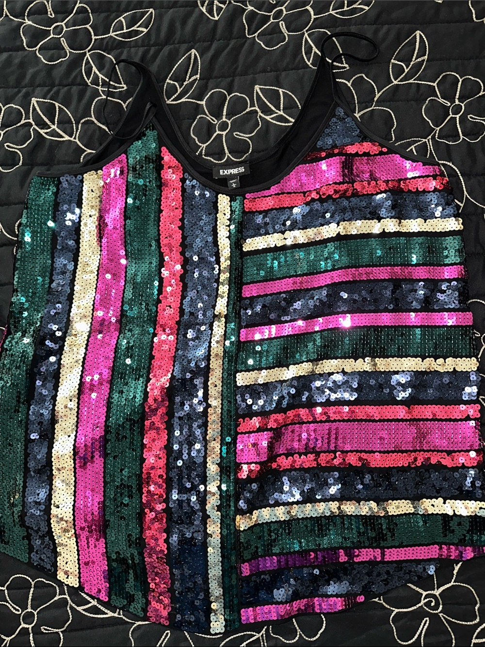 Express Sequin Striped Cami in Pink, Green, Navy, Gold, Black